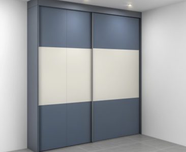 Contemporary Sliding Wardrobe Design in Denim Suedette and White Contemporary Sliding Wardrobe Design in Denim Suedette and White