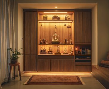 Modern Pooja Room Design with Storage and Soft Lighting-img